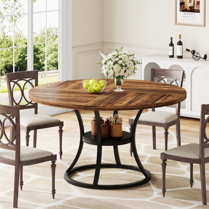 Round Dining Table with Integrated Storage Shelf
