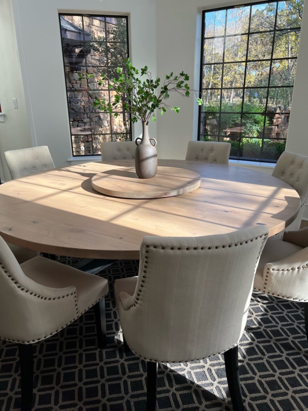 Round Dining Table with Lazy Susan and Tufted Nailhead Trim Chairs
