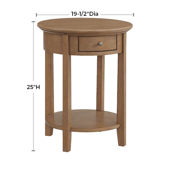 Round End Table Glazed Finish Single Drawer Lower Shelf