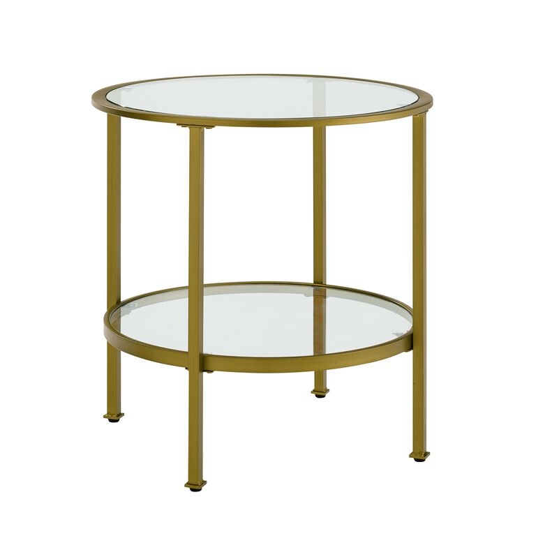 Round End Table Slender Legs Two Tier Glass Frame