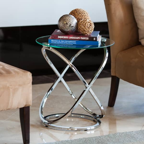 Round End Table with Sculptural Chrome Intertwined Loops