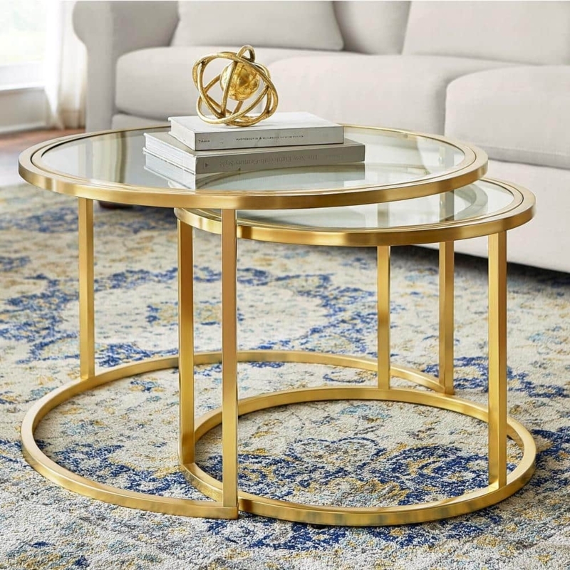 Round Glass Coffee Table Set featuring Nesting Functionality