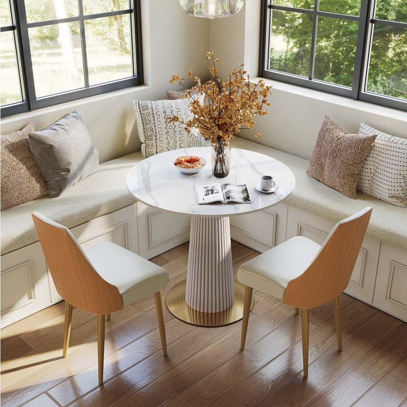 Round Marble Bistro Table Set with Fluted Pedestal Base