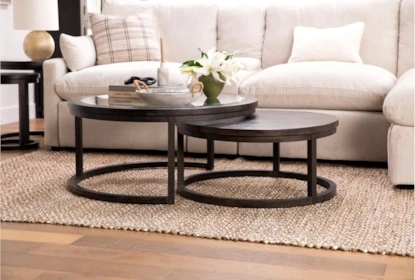 Round Nesting Tables with Glass and Wood Combination Tops