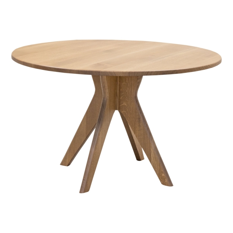 Round Oak Dining Table, Sculptural Cross Base, Light Wood, Mid-Century Modern
