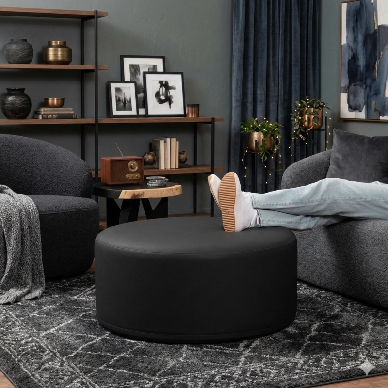 Round Ottoman Oversized Upholstered Coffee Table Matte Fabric
