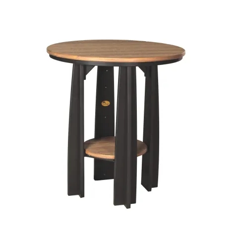 Round Outdoor End Table, Two-Tone Wood and Black with Shelf