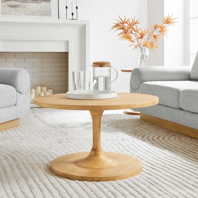 Round Pedestal Coffee Table with Light Mango Wood Appearance