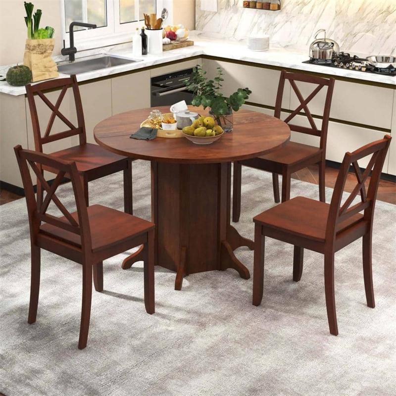 Round Pedestal Dining Set with Classic Wood X-Back Chairs