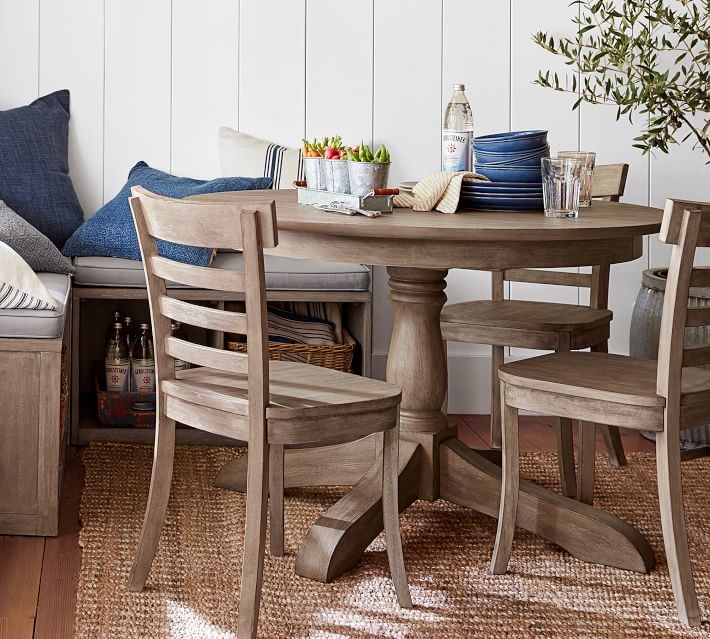 Round Pedestal Dining Table in Gray-Washed Wood Finish