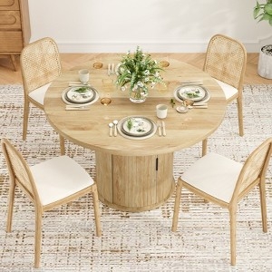 Round Pedestal Dining Table Ribbed Wood Scandinavian Bohemian Set