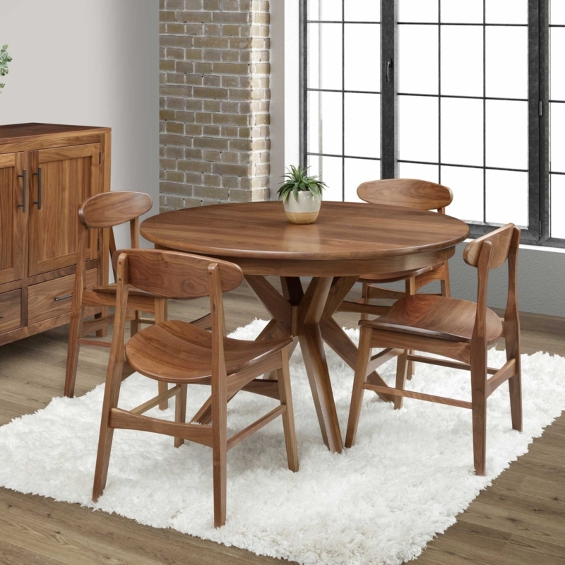 Round Pedestal Dining Table, Sculpted Chairs, Walnut-Toned, Mid-Century Modern Set