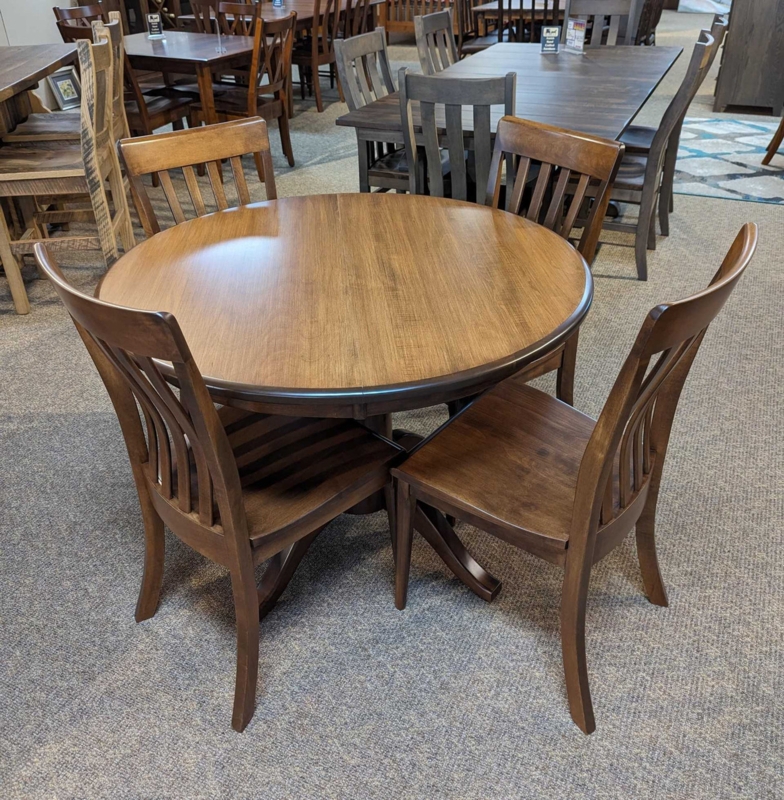 Round Pedestal Dining Table Set, Traditional Ladder Back Chairs