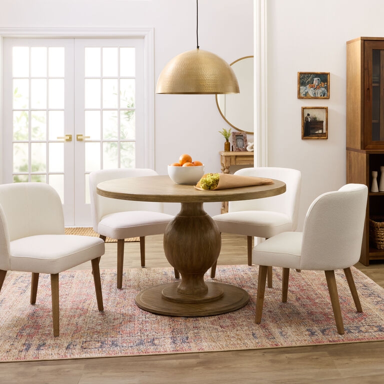 Round Pedestal Dining Table Thick Whitewashed Wood Base