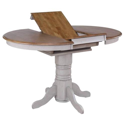 Round Pedestal Dining Table with Butterfly Leaf, Gray and Oak