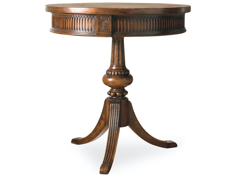 Round Pedestal End Table, Carved Apron and Tripod Base