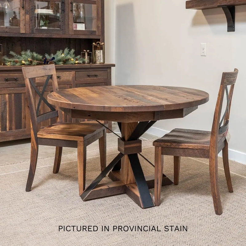 Round Reclaimed Wood Dining Set Black X Base Provincial Stain