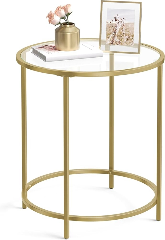 Round Side Table Minimalist Metal Frame Glass Top