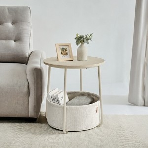 Round Side Table Storage with Integrated Woven Basket Base