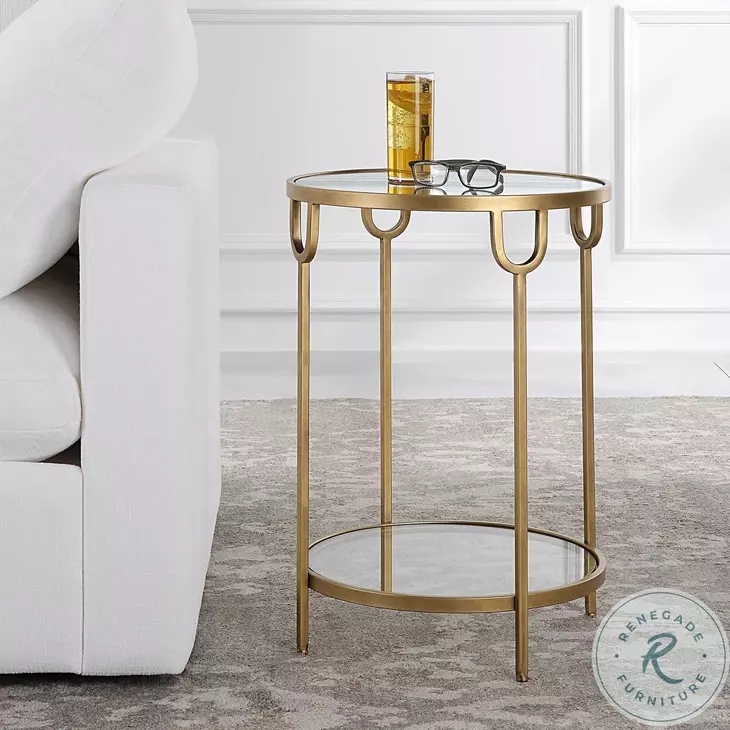 Round Side Table U Shaped Accents Antique Finish Glass