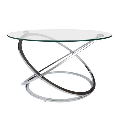 Round Tempered Glass Coffee Table with Interlocking Chrome Orbital Frame