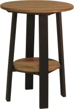Round Two-Tier End Table, Slatted Wood Top, Black Frame