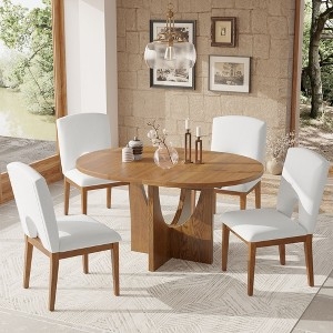 Round Walnut Dining Set with Sculptural Pedestal and Cutout Back Chairs