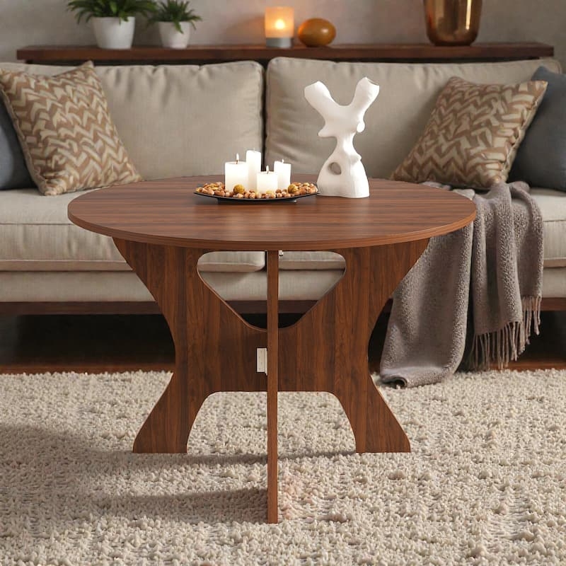 Round Walnut Folding Table Sculptural Base Cutout Detail