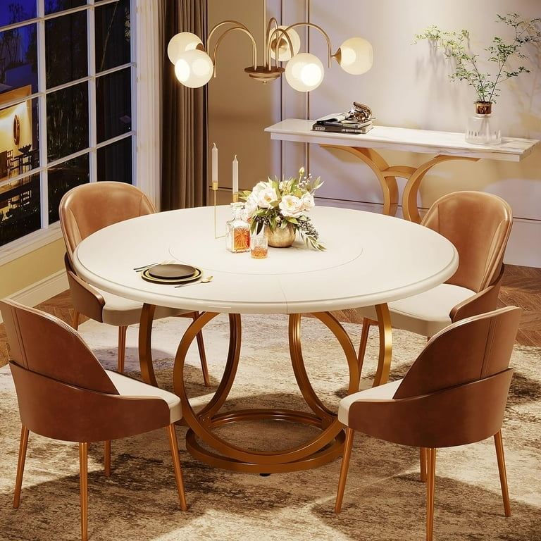Round White Dining Table with Intersecting Ring Base