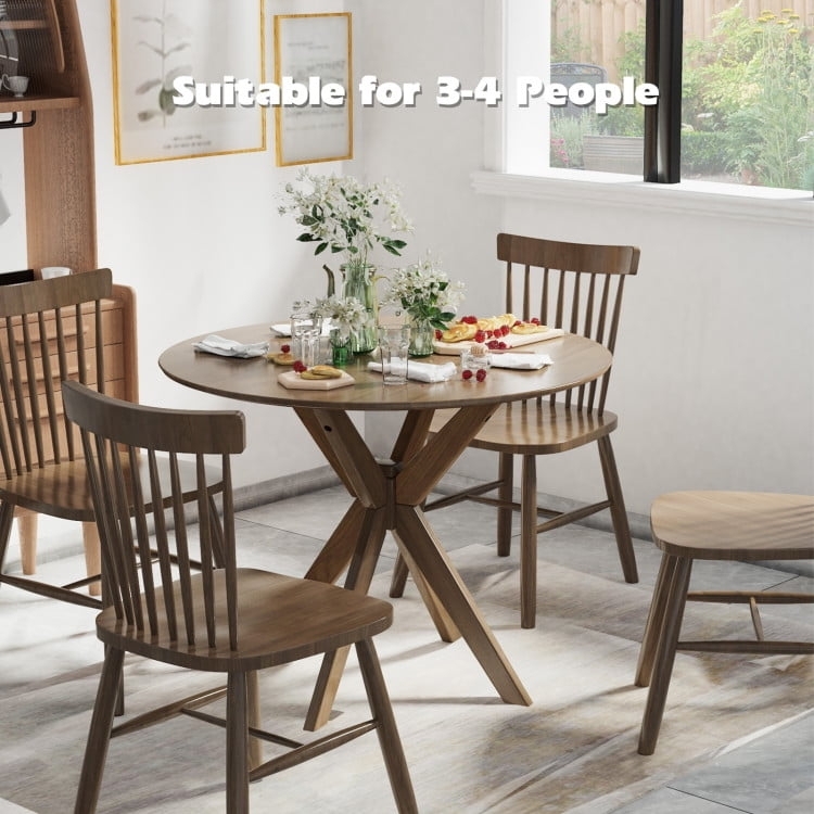 Round Wood Dining Set with Spindle Back Chairs, Pedestal Base