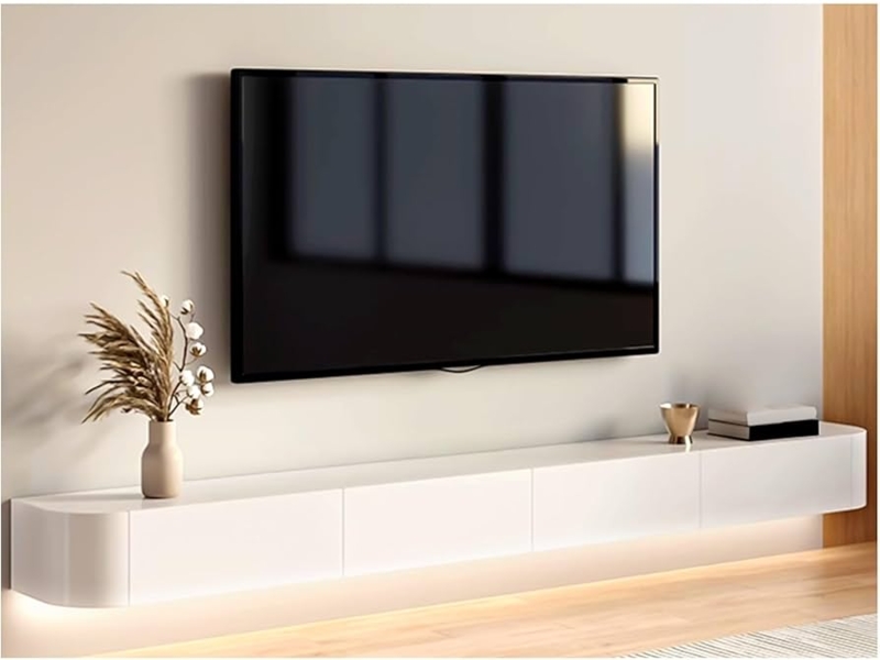 Rounded Edge Floating TV Stand with Integrated Underlighting