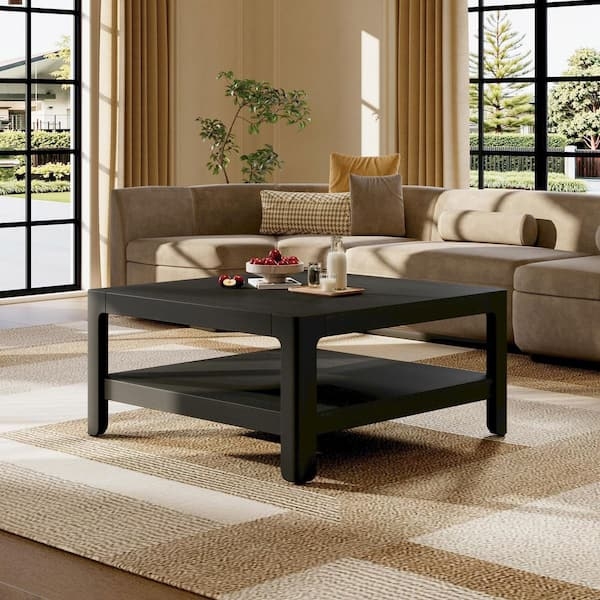 Rounded Profile Coffee Table Matte Finish Square Storage Shelf