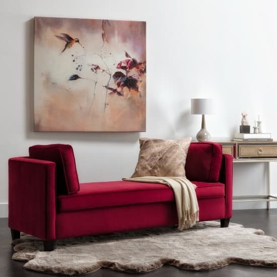 Ruby Red Velvet Backless Settee with High Track Arms