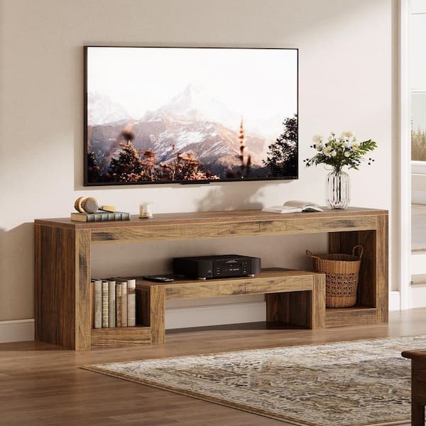 Rustic Brown TV Stand featuring a Tiered Design and Nested Look