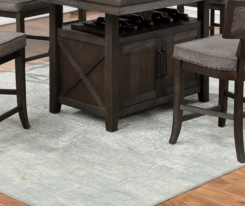 Rustic Counter Height Storage Table with Built-In Wine Rack Base