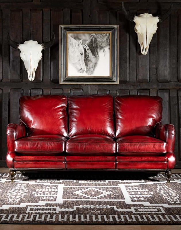 Rustic Dark Leather Sofa with English Rolled Arms