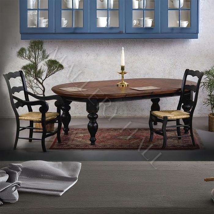 Rustic Dining Table French Country Oval Two Tone Distressed Black Base