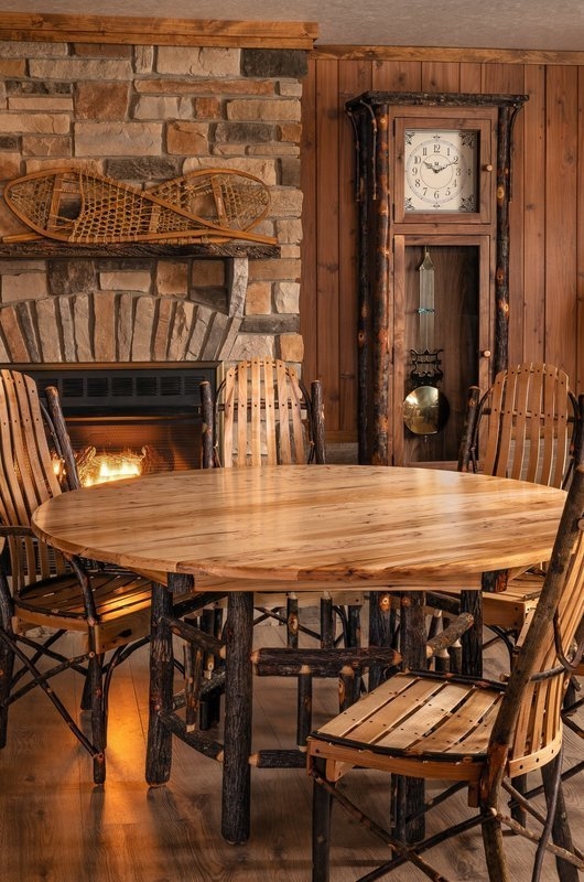 Rustic Dining Table Hickory Log Legs Bark Accents Cabin Style