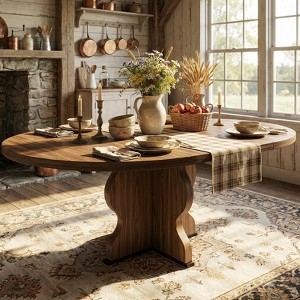 Rustic Dining Table Oval Extendable Heavy Pedestal Base Wood