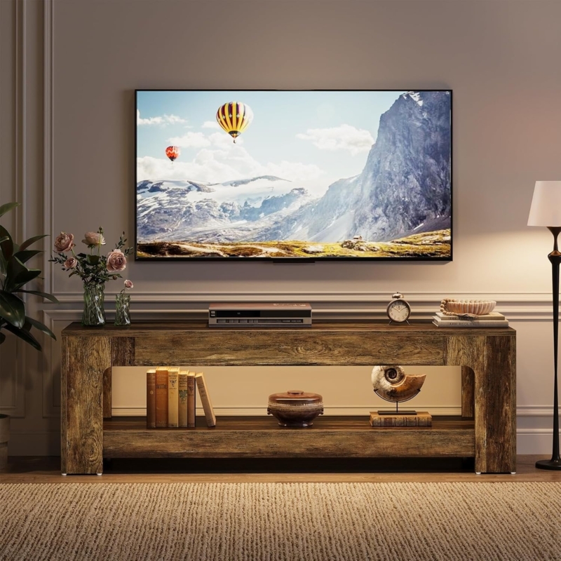 Rustic Entertainment Center with Block Silhouette and Prominent Wood Grain