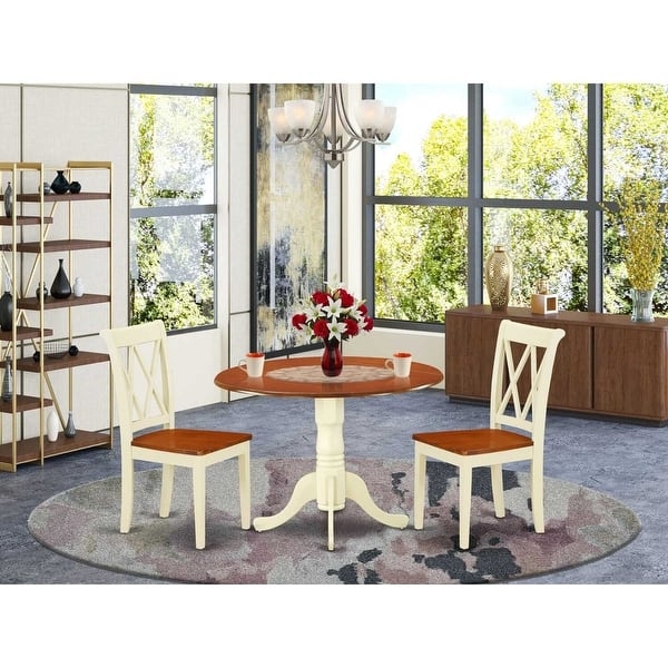 Rustic Farmhouse Dining Set, Round Cross Base Table, Spindle Backs