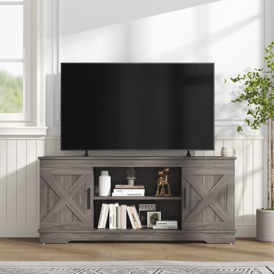 Rustic Grey TV Stand featuring X-Brace Cabinet Doors
