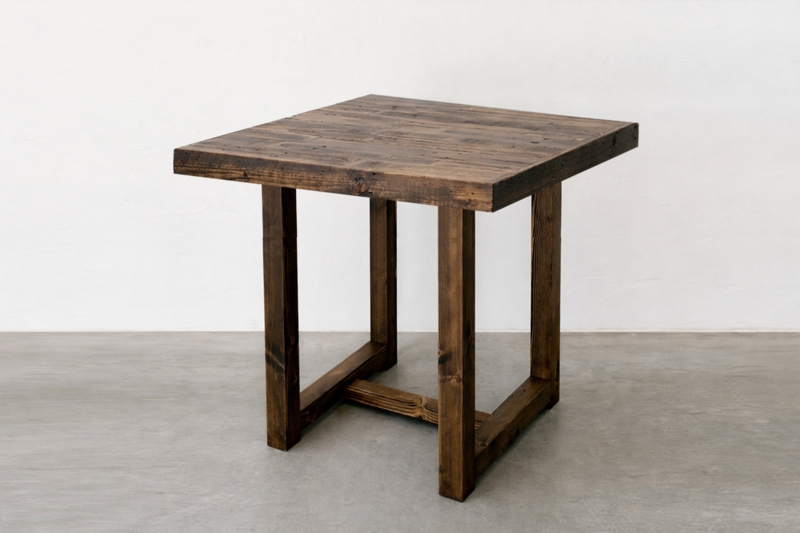 Rustic High Top Table Espresso Finish H-Shaped Stretcher Base Thick Top