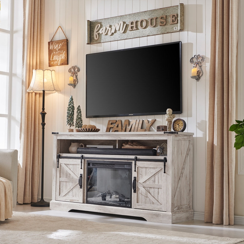 Rustic Highboy Fireplace Stand in Antique Brushed White
