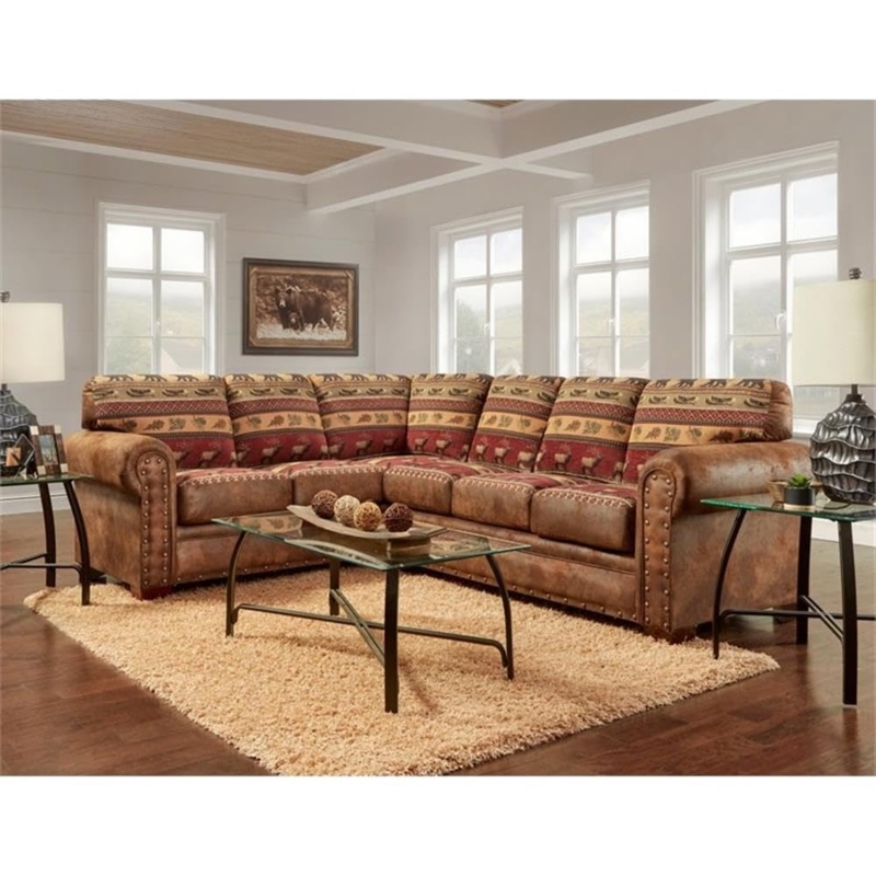 Rustic Lodge Sectional with Woodland Animal Pattern Tapestry Cushions