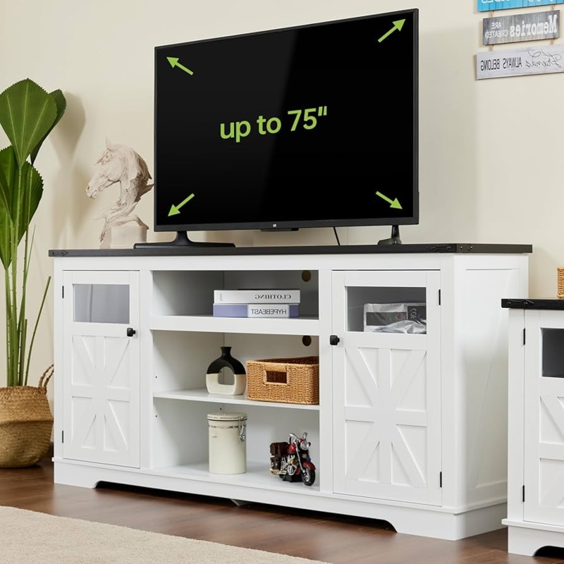 Rustic Media Console with Contrast Top and Glass Doors