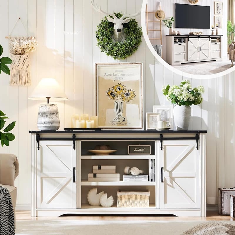 Rustic Media Console with X-Brace Sliding Barn Doors