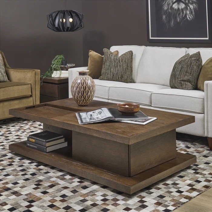 Rustic Metal Bracket Coffee Table with Industrial Casters & Through-Shelf