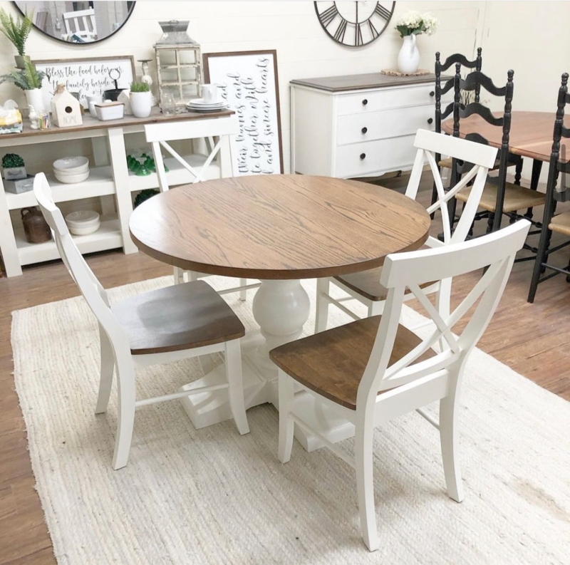 Rustic Modern Round Dining Table Weathered Espresso Wood Pedestal Base