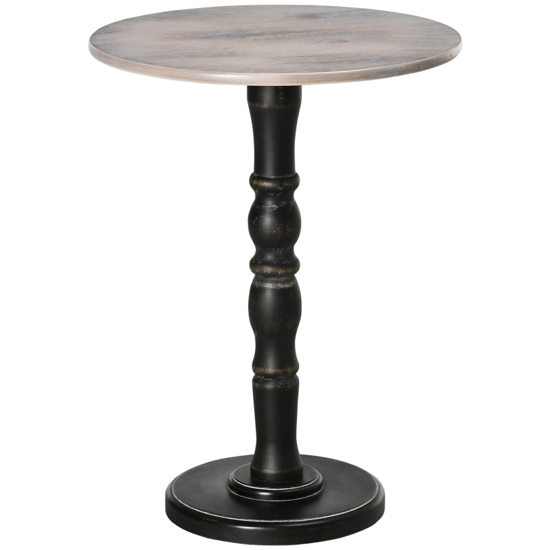 Rustic Pedestal Side Table Turned Wood Base Distressed Finish